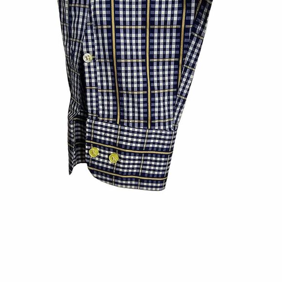 Peter Millar Long Sleeve Navy/Tan Plaid Button Up Shirt Size L - Picture 4 of 4